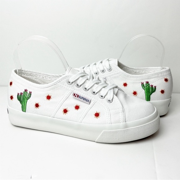 Superga X Chicas Latina Embroidered Sneakes 8 white canvas platform cactus shoes - Picture 12 of 12